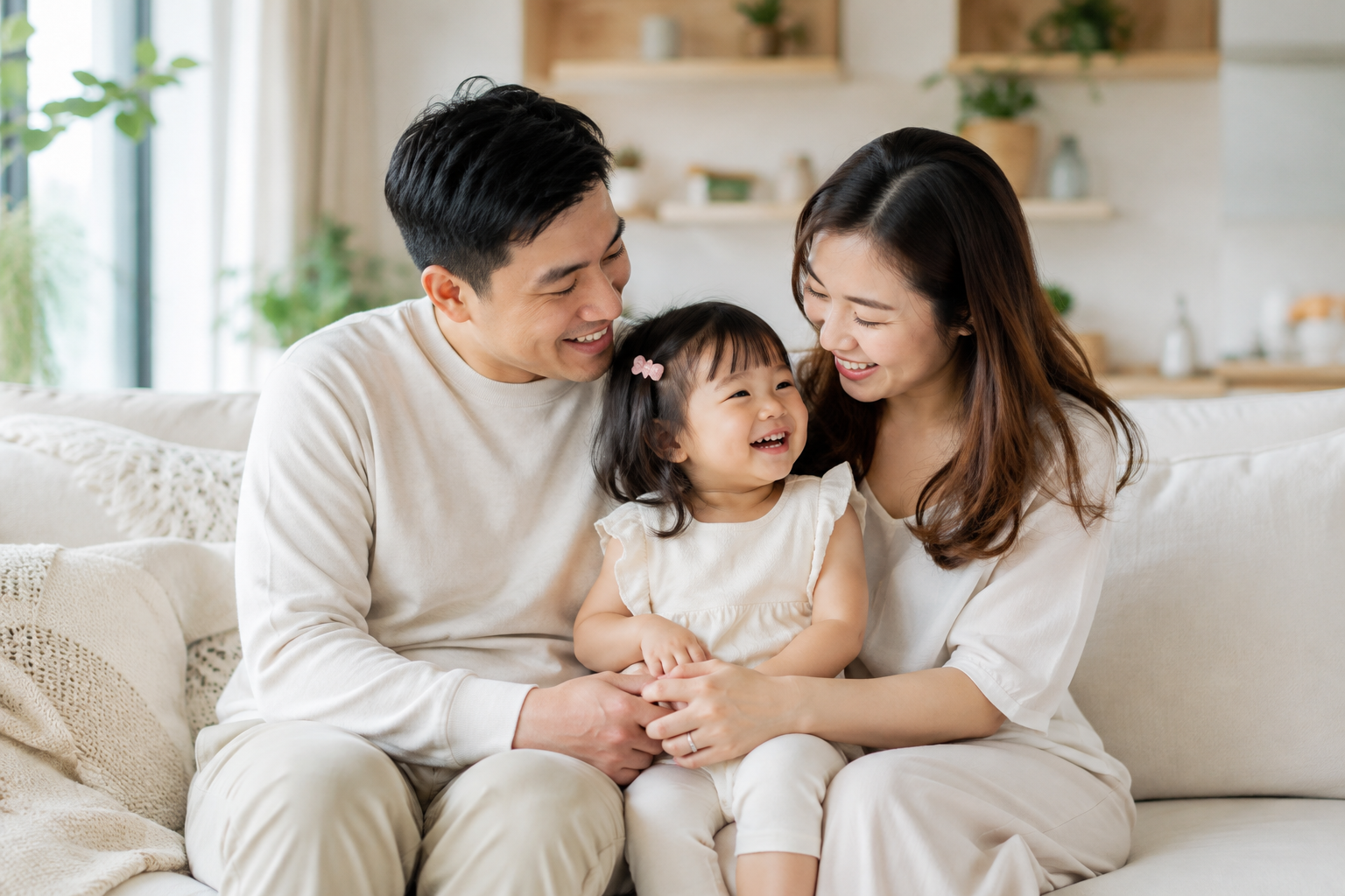 A Singapore family at home with their toddler